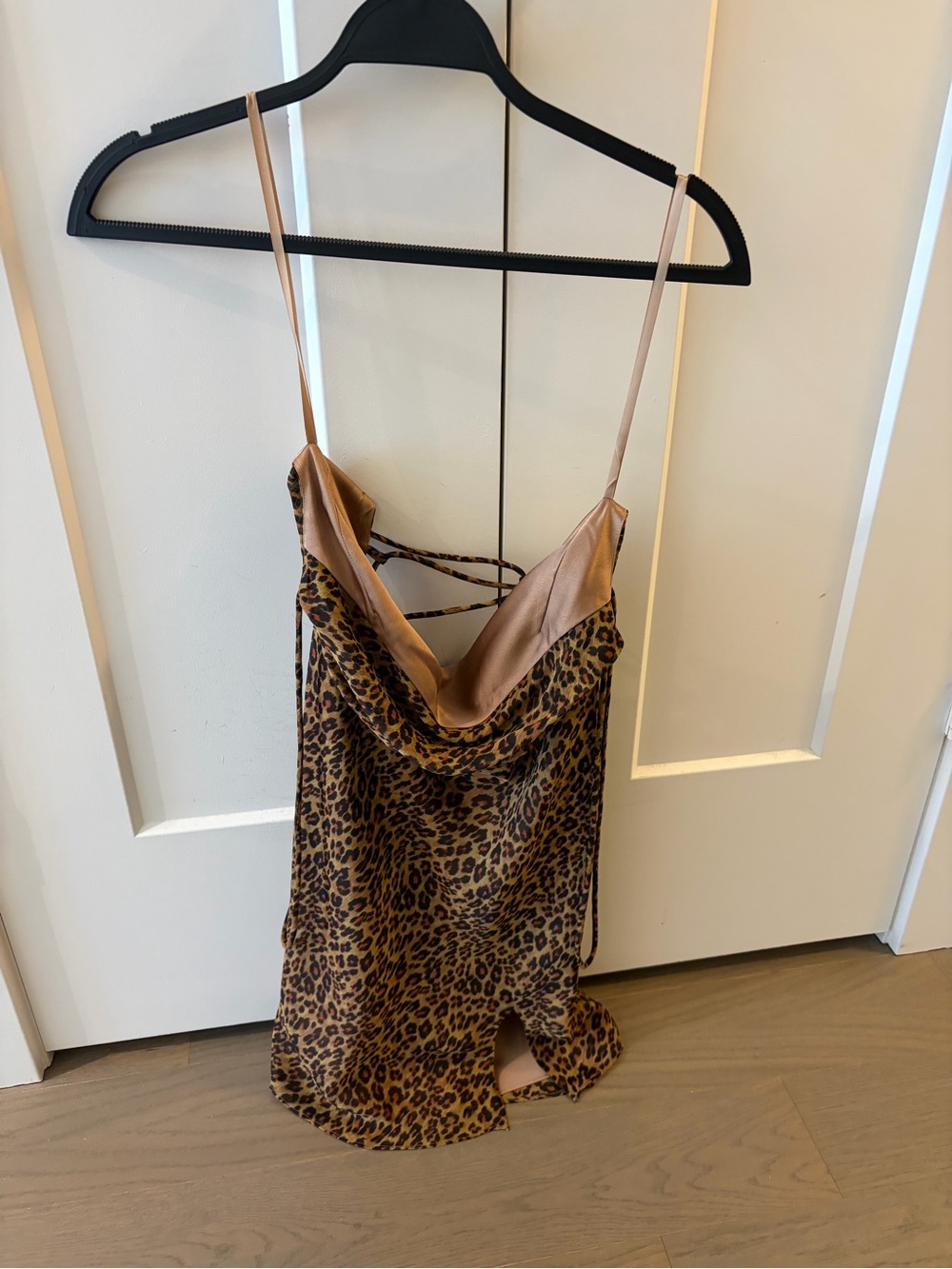 STAUD Leopard Print Satin Slip Dress - Brown